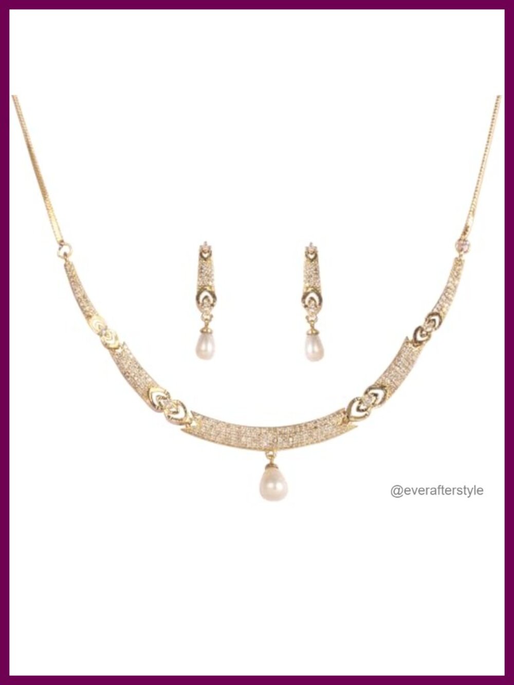 Gold Plated Cubic Zirconia Necklace Earrings Set Indian Bollywood Jewelry